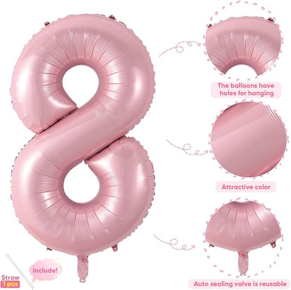 Light Pink 8 Balloon, 40 Inch Large Pastel Pink Foil Helium Number Balloons 0-9 - Image 3
