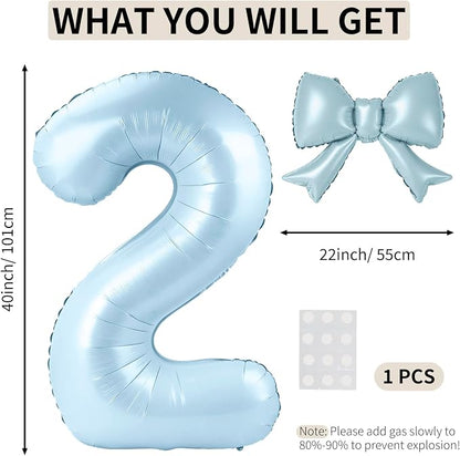 40 Inch Number 2 Balloon with Bow, Coquette Aesthetic Foil Balloon - Image 2