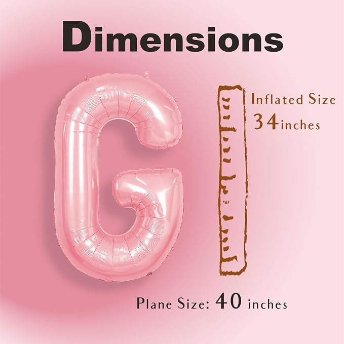 SUWEN 40 Inch Pink Large G Letter Balloons Big Foil Helium A-Z | Jumbo Mylar - Image 2
