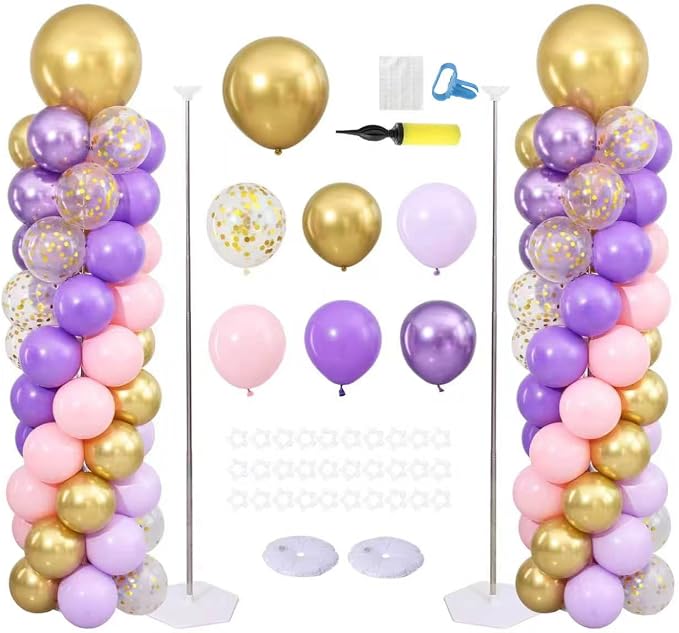 Pink Purple Gold Balloons Column Stand Kit Set of 2, 1.5ft to 7ft Free by ZyloonDecoration