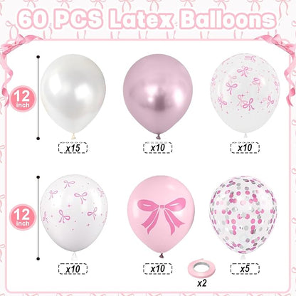 Pink Bow Balloons, Bow Printed Balloon Metallic Confetti Balloon - Image 2