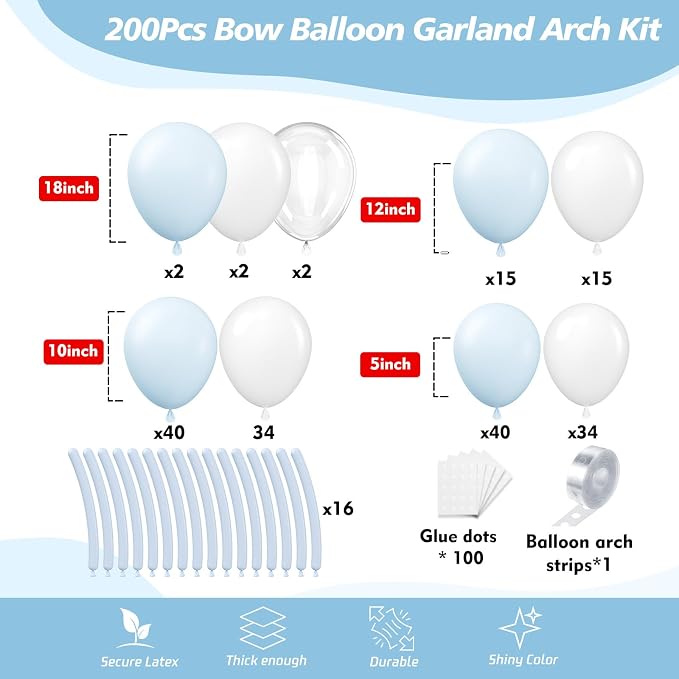 200Pcs Blue and White Balloon Garland Arch Kit - Image 2