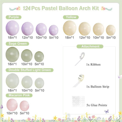 124 Pastel Balloon Arch Kit for Wildflower Baby Shower Birthday Decorations | - Image 2
