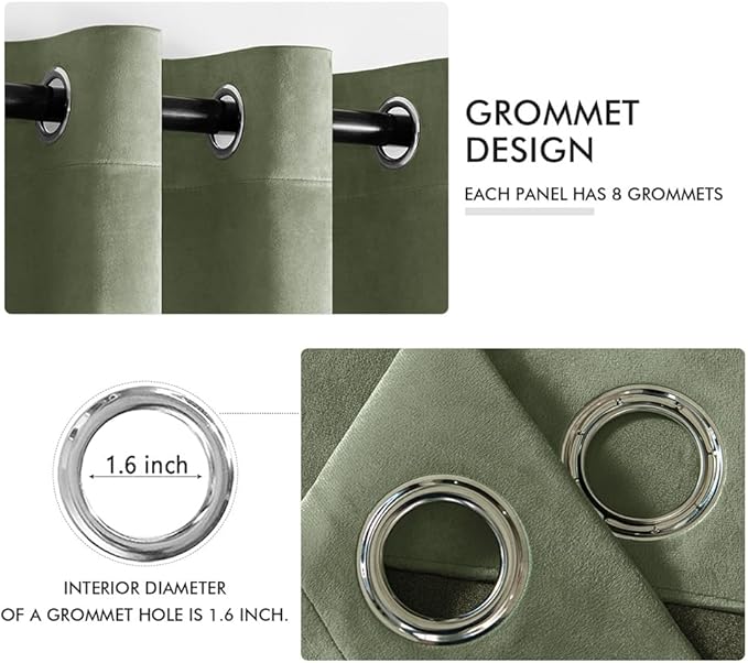 MIULEE Velvet Curtains Sage Green 52 x 90 Inch Length Set of 2 | Grommet Drapes - Image 2