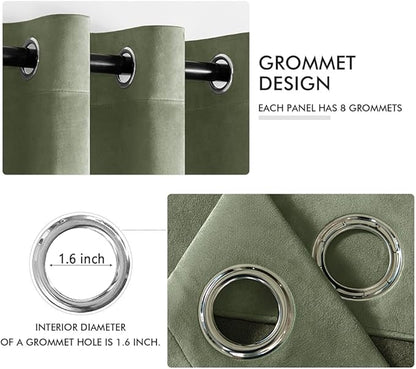 MIULEE Velvet Curtains Sage Green 52 x 90 Inch Length Set of 2 | Grommet Drapes - Image 2