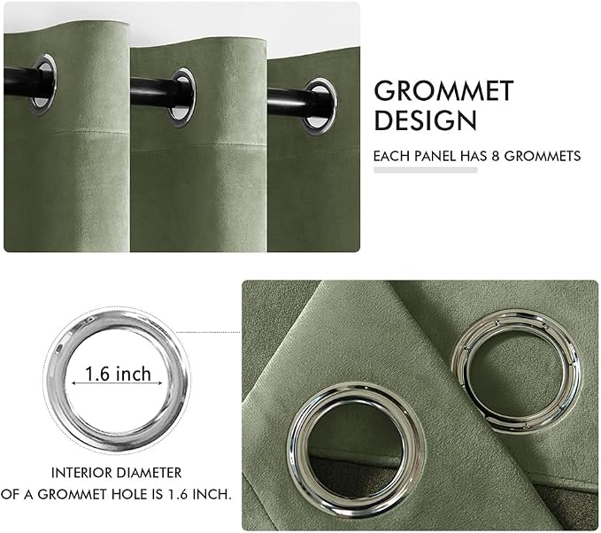 MIULEE Velvet Curtains Sage Green 52 x 72 Inch Length Set of 2 | Grommet Drapes - Image 2
