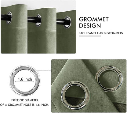 MIULEE Velvet Curtains Sage Green 52 x 72 Inch Length Set of 2 | Grommet Drapes - Image 2