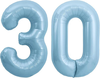 TONIFUL 40 Inch Pastel Blue Number 3 and 0 Foil Balloons Large Mylar Foil Digit by TONIFUL