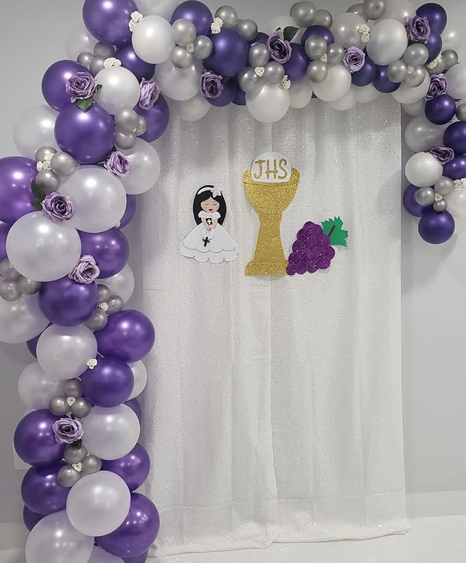Poise3EHome White Sequin Backdrop Curtain, 4 Panels 2FTx8FT Glitter Background - Image 4