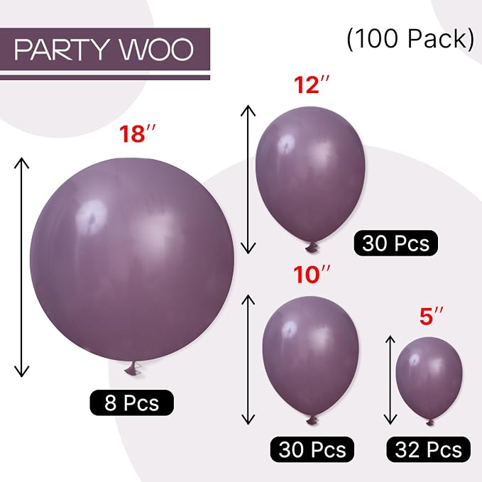 PartyWoo Dusty Purple Balloons 100pcs Lavender Lilac Dark Royal Purple Boho | - Image 6