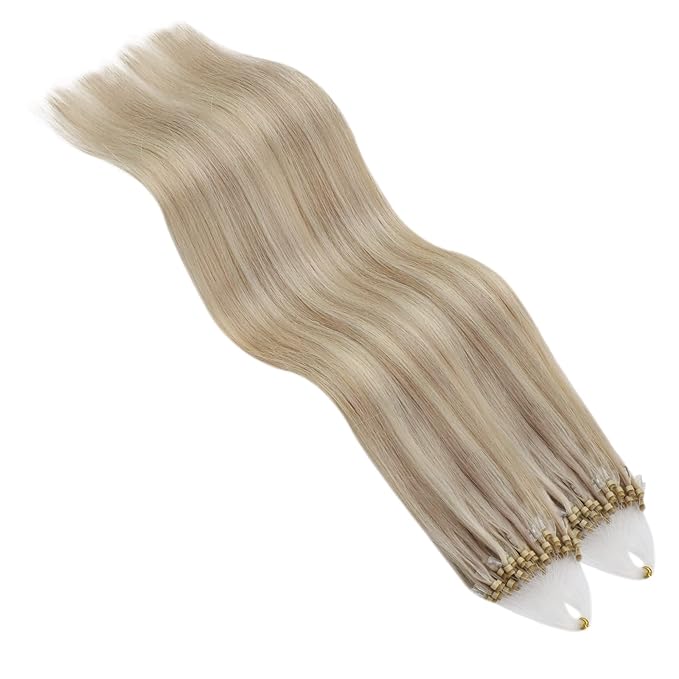 YoungSee Micro Loop Hair Extensions Real Human Hair Blonde Bead Hair Extensions Human Hair Highlight Blonde and Ash Blond Micro Hair Extension 22In 50g Soft Hair Extension for Photo Shoots 50s 50g