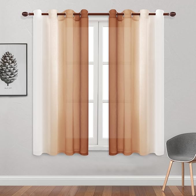 DWCN Fall Faux Linen Ombre Sheer Curtains - Image 2