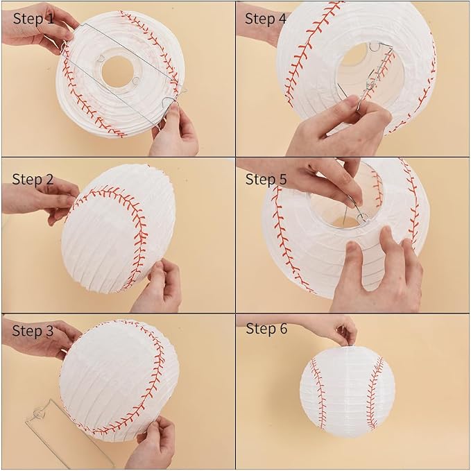 BEISHIDA 8Inch Baseball Paper Lanterns 12Pack Hanging Round Chinese Lantern | - Image 3