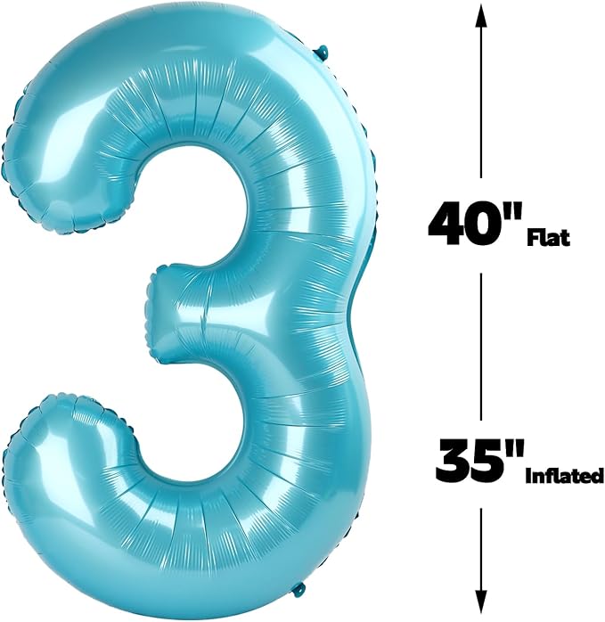 Pearl Blue Number 3 Balloon 40 inch, 3rd Birthday Party Balloons Decorations | - Image 2