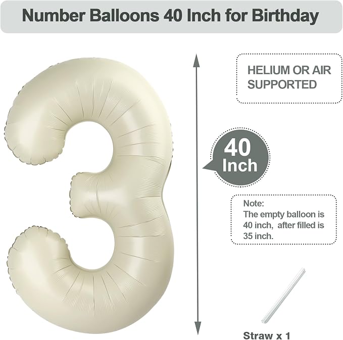 Numbers 12 Balloon 40Inch Cream Balloons - Image 5