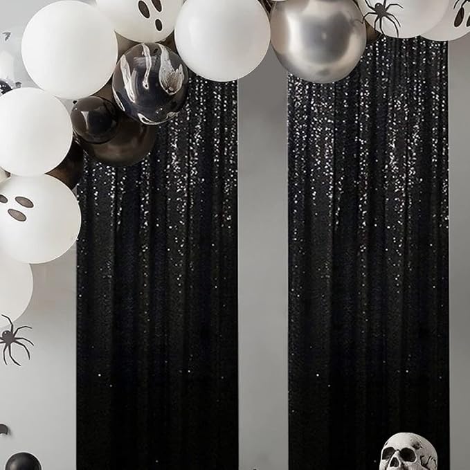 Poise3EHome Black Sequin Backdrop Curtain, 2 Panels 2Ft x 8Ft Glitter - Image 2