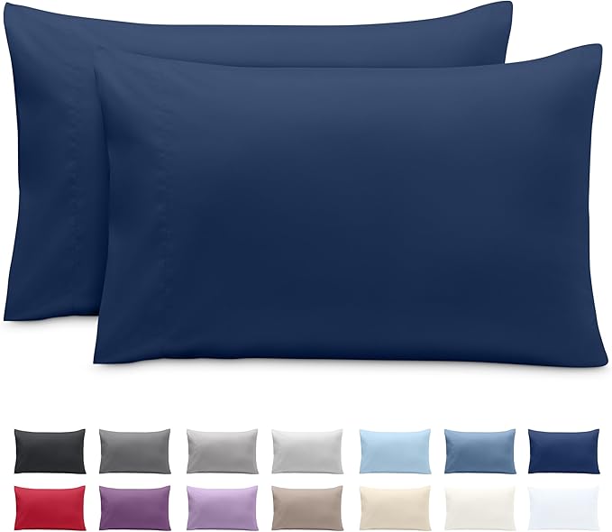 Bare Home Microfiber Pillow Cases - King 20x40 - Cooling Pillowcases - Double Brushed - Easy Care - Envelope Closure (King Pillowcase Set of 2, Dark Blue)