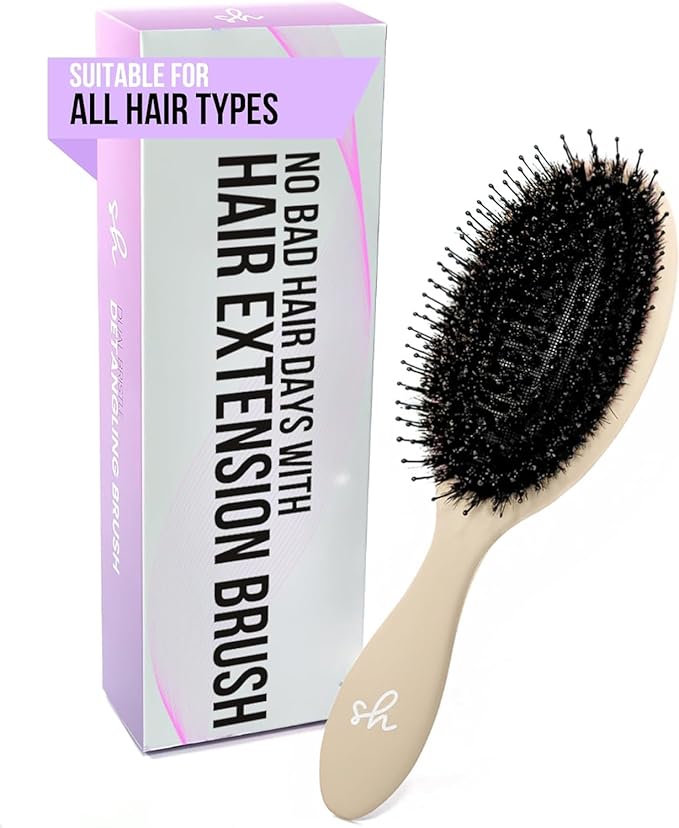 SimplyHair Ultimate Hair Extension Brush & Detangler Anti-Static, Dual Bristle Design, Soft Boar Bristle, Great for All Hair Types & Extensions - Biege Ombre Brush Ideal for Adults & Kids