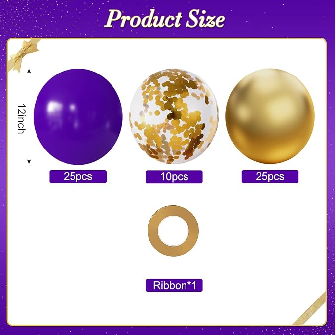 Purple and Gold Balloons for Graduation Birthday Party Decorations | 60Pcs - Image 2