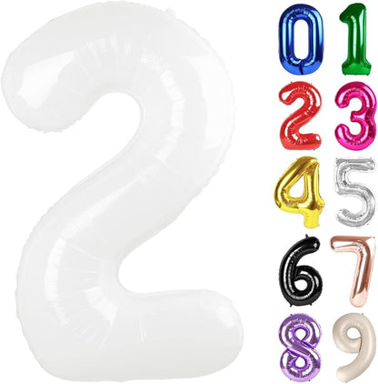 2 Balloon - White Birthday Number Balloons, 40 Inch Decorations Men Women | by ALPHADELTAPI