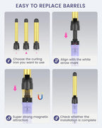 Rotating Curling Iron 3 in 1 Set, Automatic Curling Wand with 3 Interchangeable Ceramic Barrels(0.75" - 1.25"), Instant Heating Hair Culer with 5 Adjustable Temp, Include Heat Resistant Glove & Clips