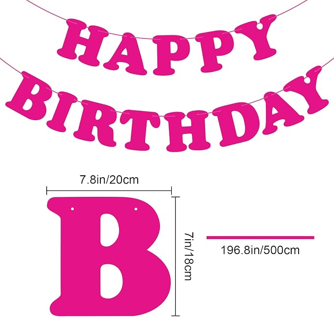 Pink Happy Birthday Banner Sign Happy Birthday Bunting Banner Flag Garland - Image 2