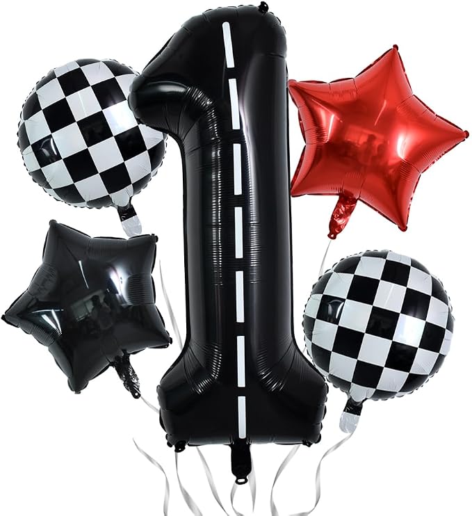 TONIFUL 40 Inch Race Car 1st Birthday Balloons Racetrack Number 1 Black White by TONIFUL