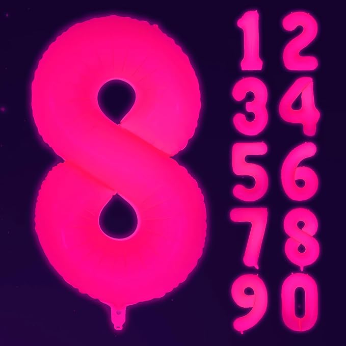 Mega-L Glow in The Dark Party Supplies, 40 Inch Fuchsia Number 8 Balloon | Glow by Mega-Loopolis