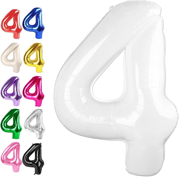 White Number 4 Balloon 40 inch, Balloon numbers party supplies, deco photo shoot by Upgesy