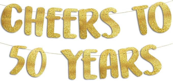 Pre-Strung Cheers to 50 Years Gold Glitter Banner by SterlingJamesCo