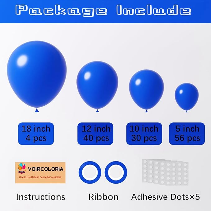 Voircoloria 130pcs Blue Balloons Garland Arch Kit, 18 12 10 5 Inch | - Image 2