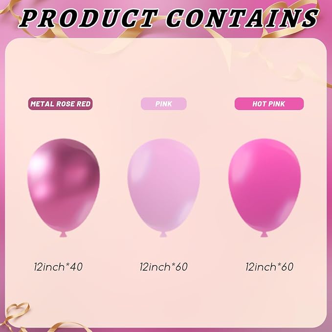 160Pcs Pink Balloons Metallic Pink Balloon, 12 Inch Hot Pink Balloons Pink - Image 2