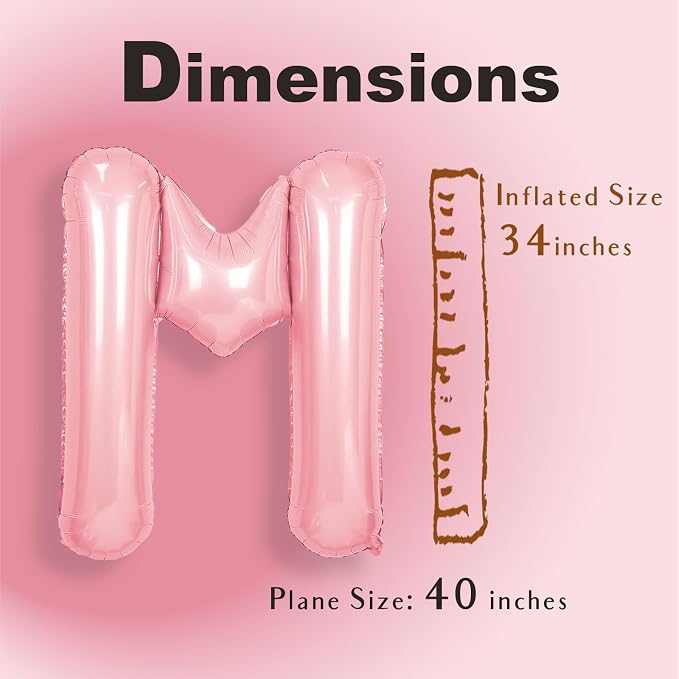 SUWEN 40 Inch Pink Large M Letter Balloons Big Foil Helium A-Z | Jumbo Mylar - Image 2