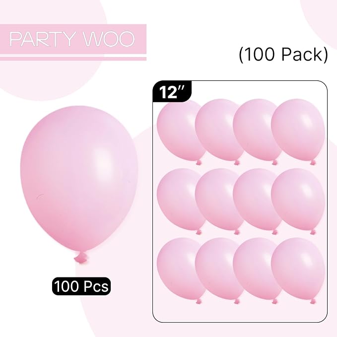 PartyWoo Baby Pink Balloons 100pcs Pastel Pale Pink Color 12 Inch | Balloons - Image 6