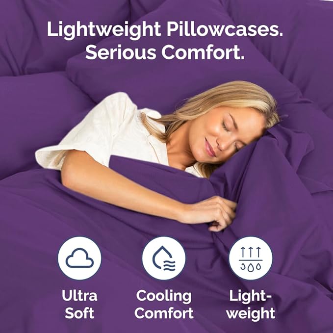 King Pillow Cases Set of 4 - Ultra Soft Hotel Quality Pillowcase Covers - Comfy, Cozy & Wrinkle Free - Shrinkage, Stain and Fade Resistant - Machine Washable Pillow Protectors - 4 Piece Set - Purple