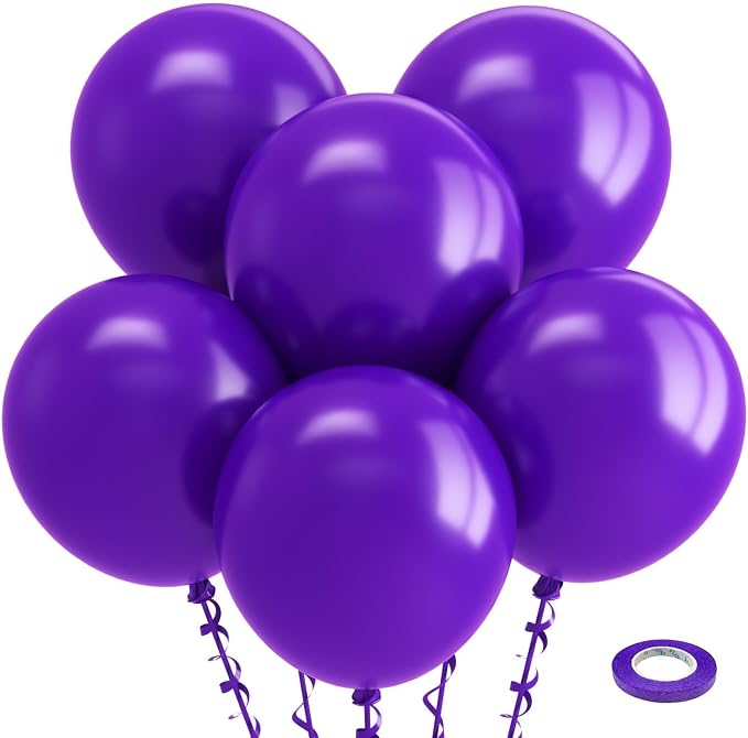 Bezente Dark Purple Latex Party Balloons | Purple Balloons Big Round Purple by Bezente