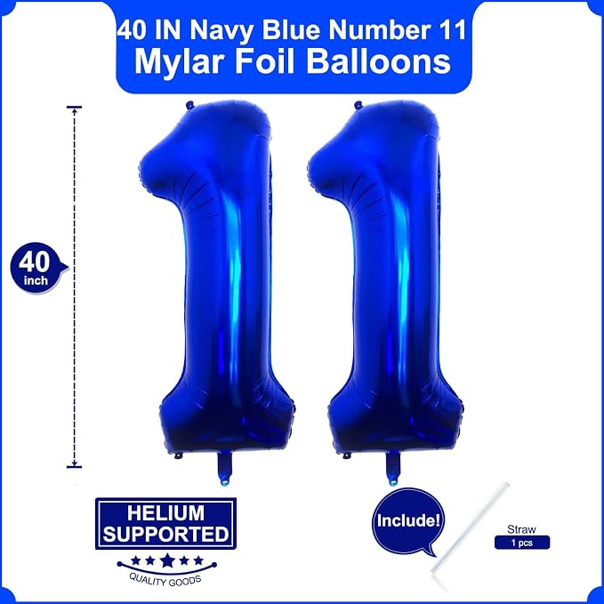 40 Inch Navy Blue 11 Balloons Giant Number 11 Balloons Navy Blue 11 Birthday - Image 2