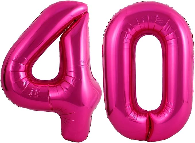 Hot Pink 40 Number Balloons, 40 Inch Giant Number 40 Balloons Foil Mylar Helium by Lovoir