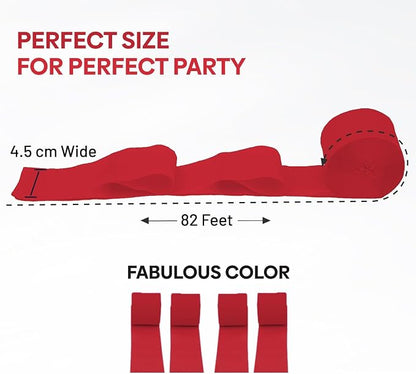 4 Red Streamers, 328ft Pack of Crepe Paper Party Decorations | Each roll is 82 - Image 3