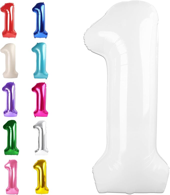 White Number 1 Balloon 40 inch, Balloon numbers party supplies, deco photo shoot by Upgesy