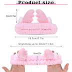 Jowmoy Cute Pink antlers Headband Frog Eye Elastic to Wash Face for Women Makeup Shower Spa.