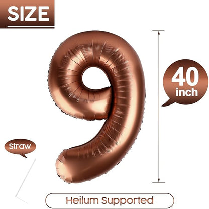 9 Balloon - Brown Birthday Number Balloons, 40 Inch Decorations Men Women | - Image 5