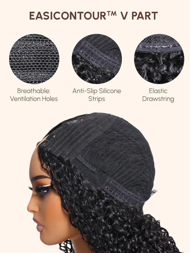 YIROO V Part Wig Yaki Straight Human Hair Wigs for Black Women Upgrade Upart Wig No Leave Out 12A Glueless Kinky Straight V Shape Clip in Half Wig No Glue No Sew Beginner Friendly 180% Density 22 Inch