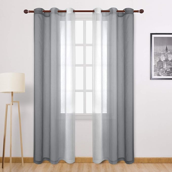 DWCN Grey Faux Linen Ombre Sheer Curtains by DWCN