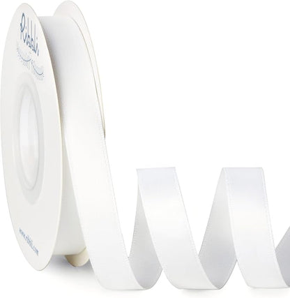 Ribbli Double Faced White Satin Ribbon, 1/2” x Continuous 25 Yards, Use by Ribbli