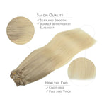 WENNALIFE Clip In Human Hair Extensions, 22 Inch 120g 7pcs Ash Blonde to Golden Blonde and Platinum Blonde Ombre Clip in Human Hair Remy Clip in Hair Extensions Real Human Hair Double Weft