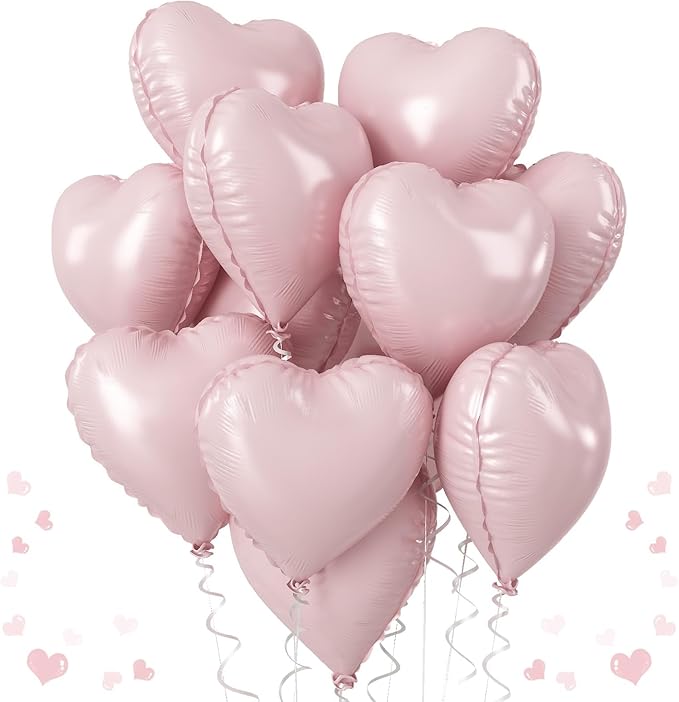 Baby Pink Heart Balloons, 18 Inch Pink Heart Balloons, Pastel Pink Helium Foil by TAOYE