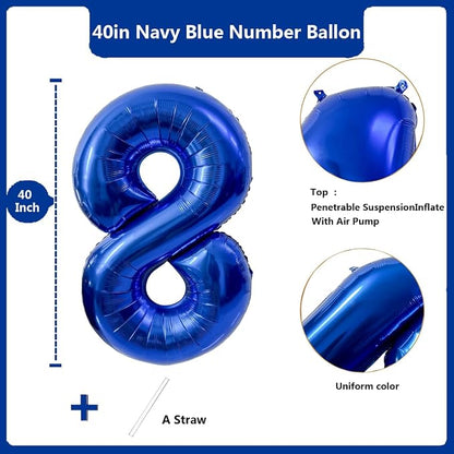 40 inch Navy Blue Number Balloon Dark Blue 8 Balloons Giant Foil Helium - Image 2