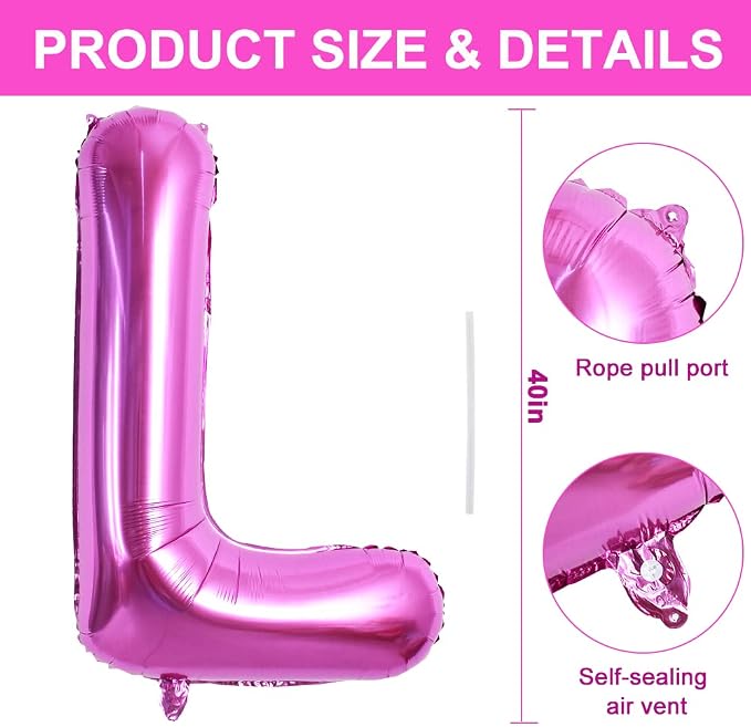 TONIFUL 40 Inch Large Rose Red Letter L Balloons Giant Hot Pink Alphabet Letter - Image 2