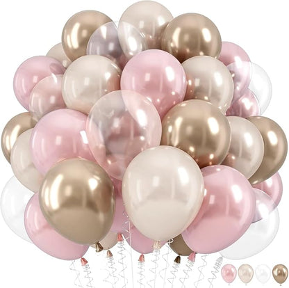 Dusty Pink and Gold Balloon, 12 Inch Double Stuffed Pearl Pastel Blush Pastel by HILAVO